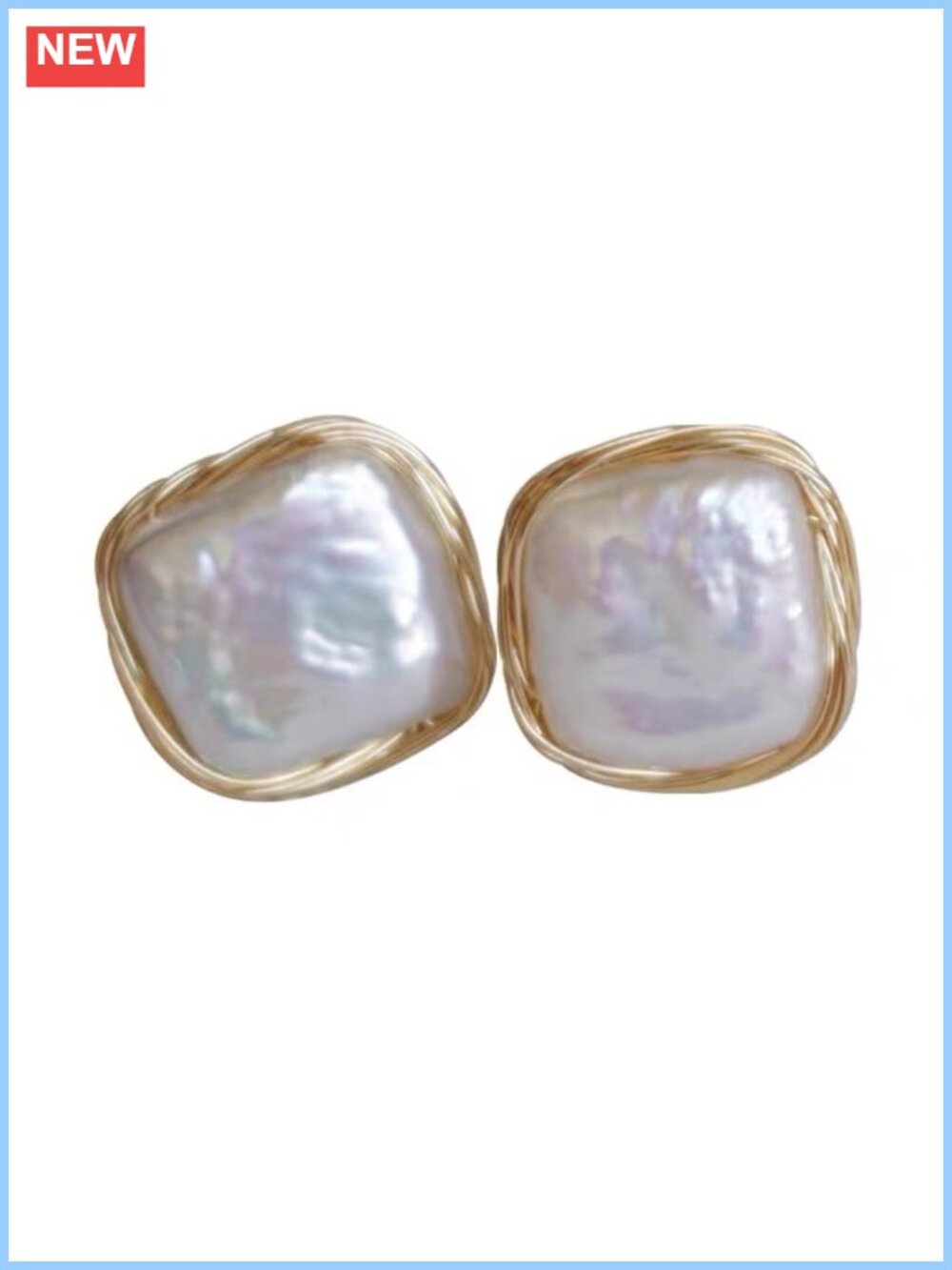 Baroque Freshwater Pearl Stud Earrings 14K Gold Plated Wire Wrap Handmade